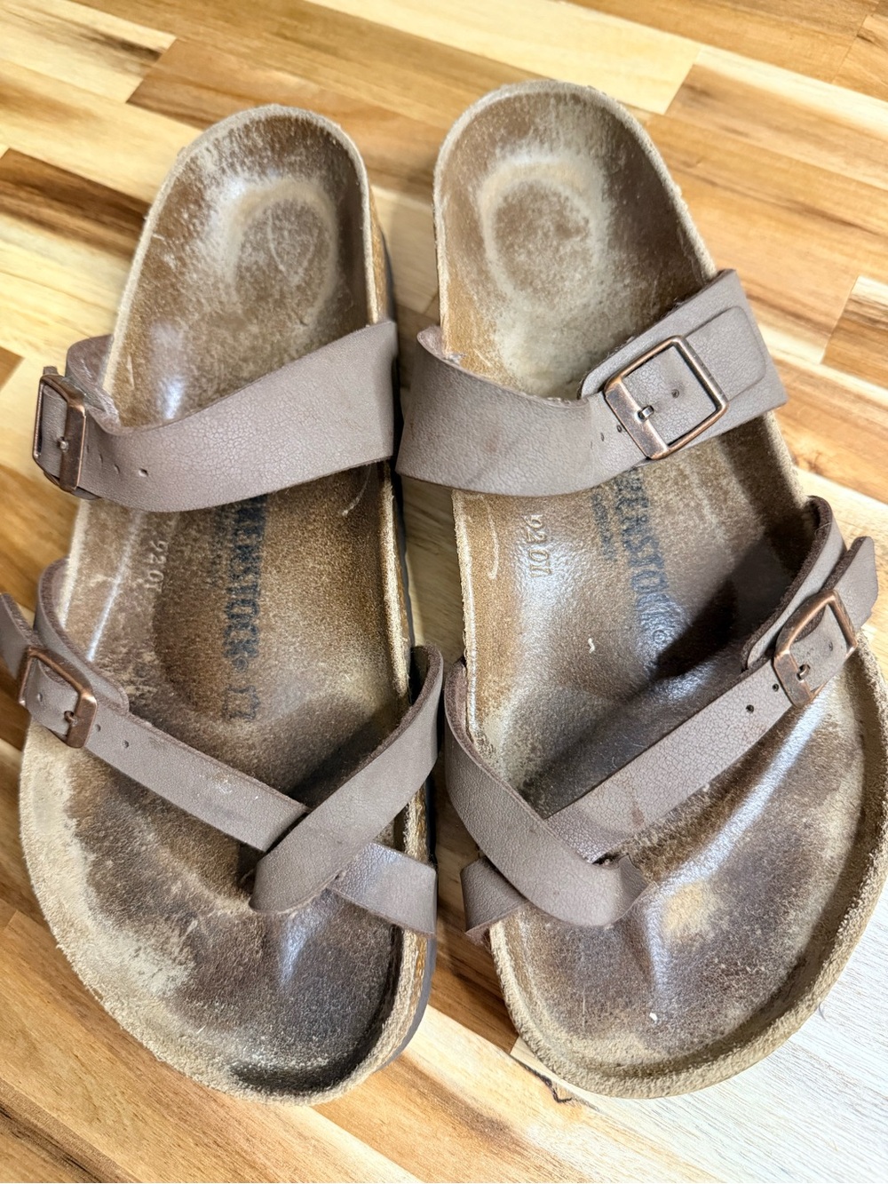 Birkenstock Brown Two-Strap Buckle Slide Sandals beach bohemian festival casual